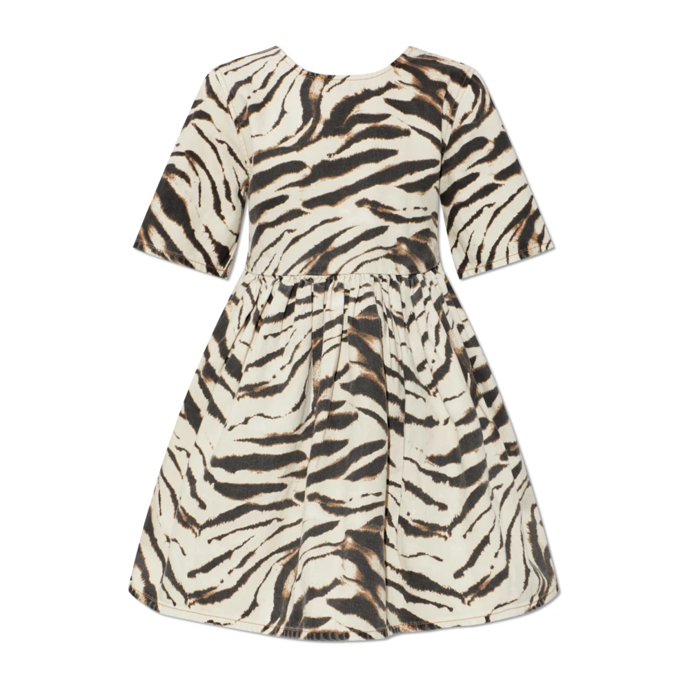 Ganni Women's Brown Short Dresses, Xs, Denim Dress With Animal Print