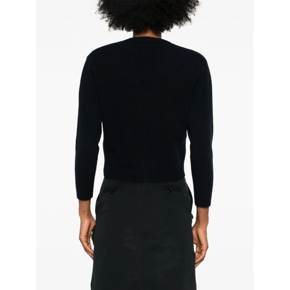 Maison Margiela Zwarte Wol V-Hals Trui Blue Dames