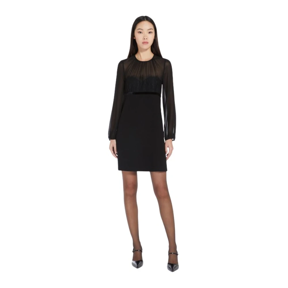 Max Mara Sablé en Zijden Georgette Minijurk Black Dames