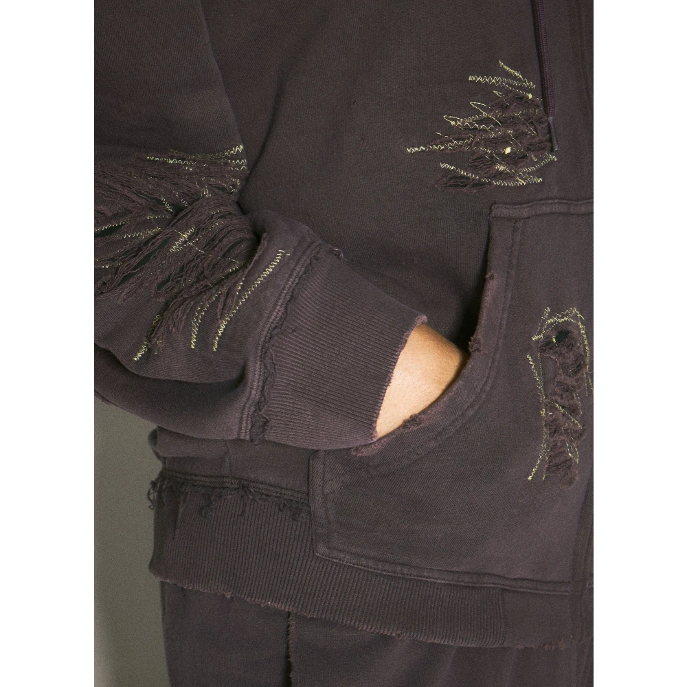 MM6 Maison Margiela Distressed Hooded Zip-Up Sweatshirt Purple Dames