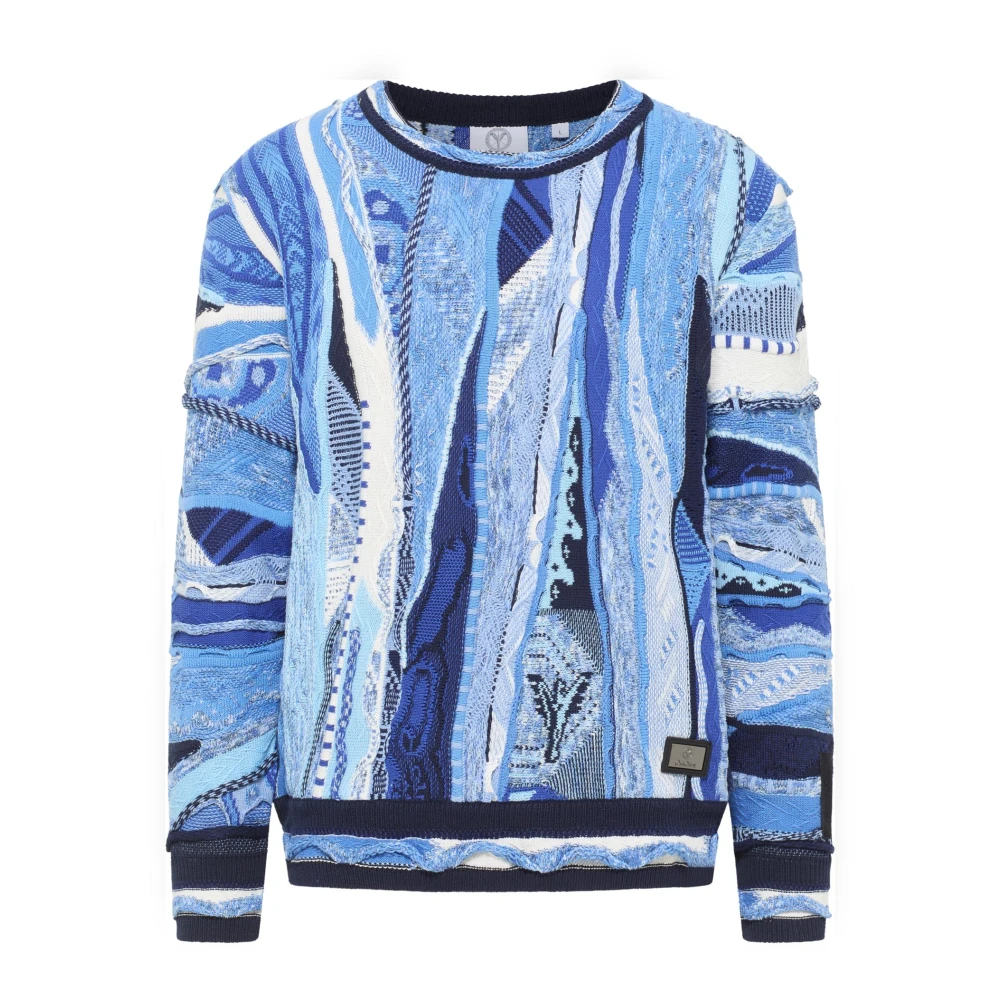 Carlo Colucci Men's Blue Colorful Geometric Knit Sweater