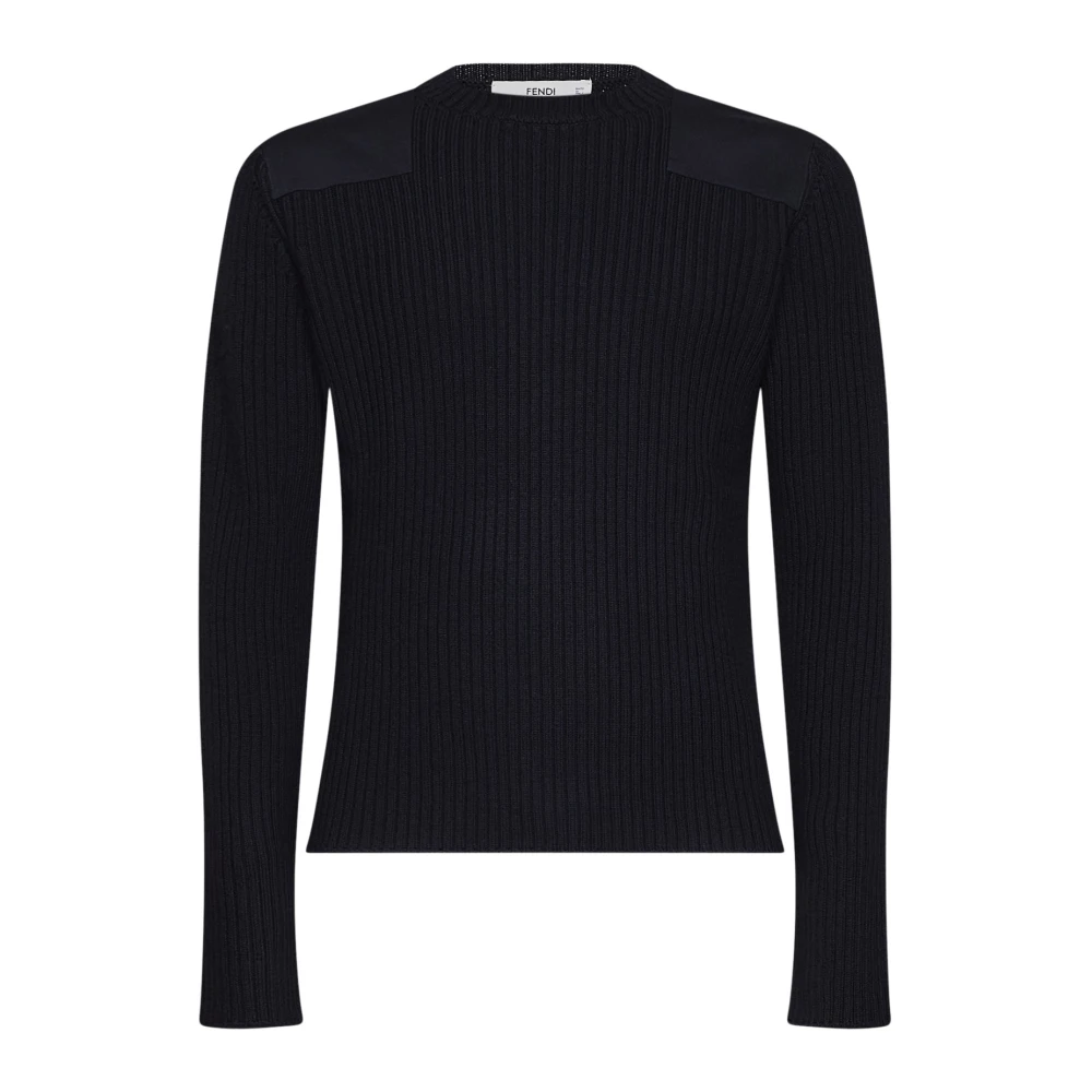 FENDI | Navy blue ribbed wool crewneck sweater | Man | 48 - Image 4