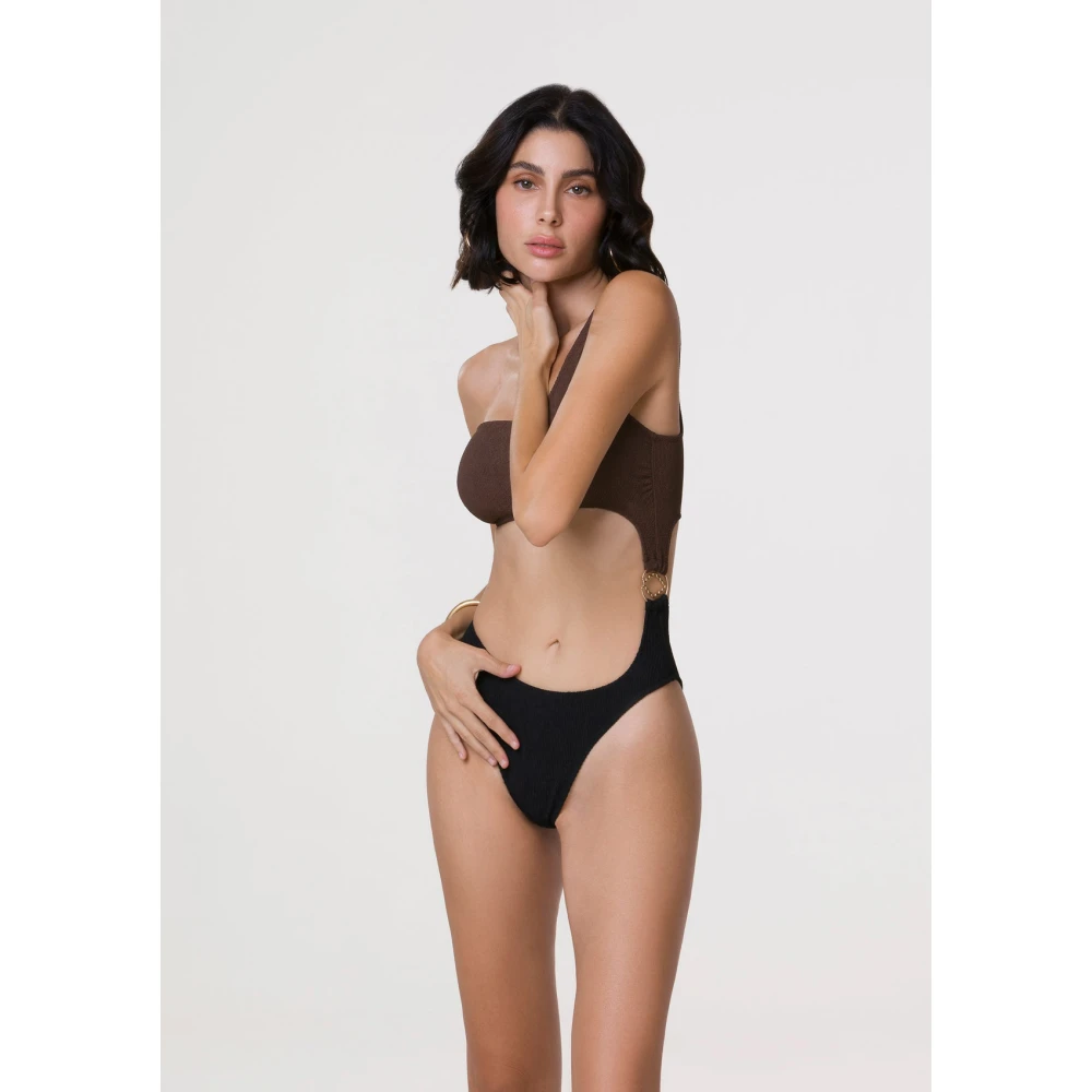 Me-Fui Eén-schouder Tooled Trikini in Geëmbosseerde Lycra Multicolor Dames