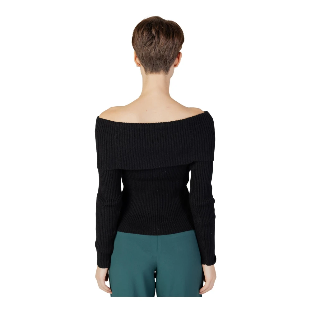 Only Zwarte gebreide boothals trui Black Dames