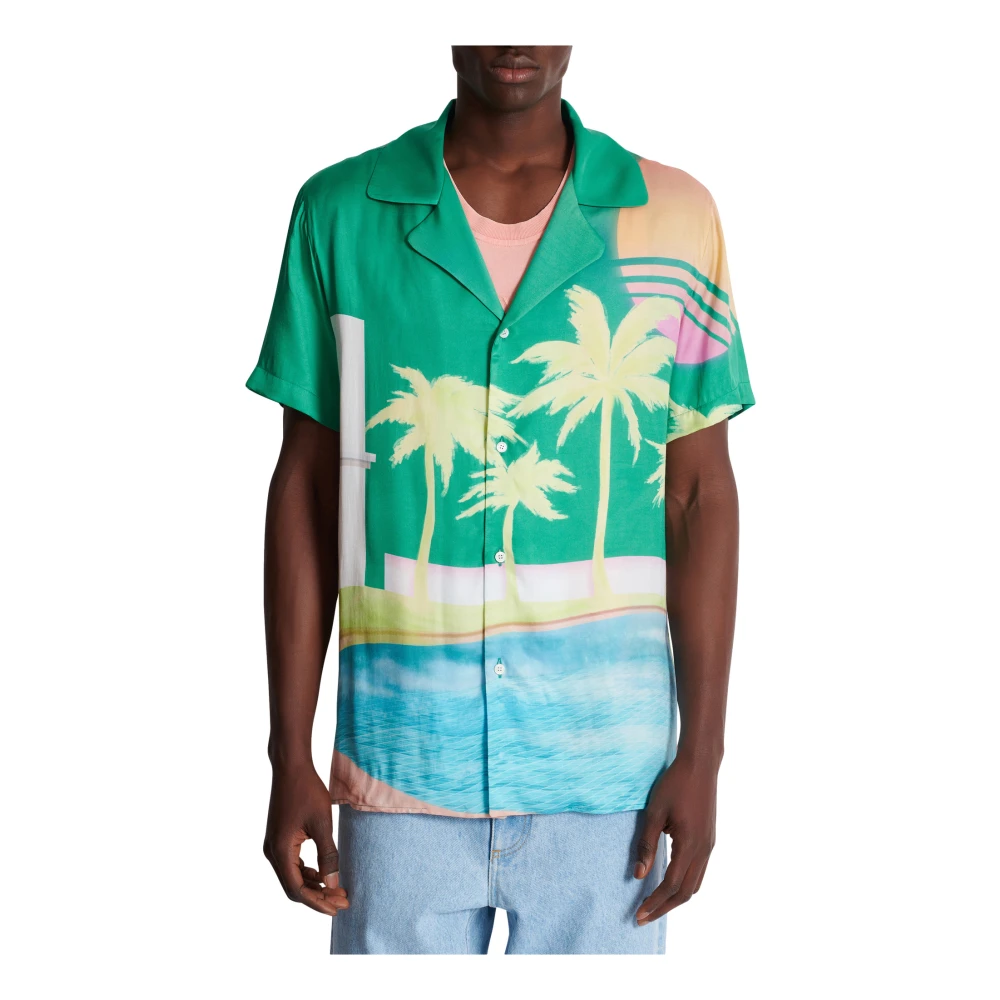Balmain Kortemouw twill pyjamashirt met palmboomprint Multicolor Heren