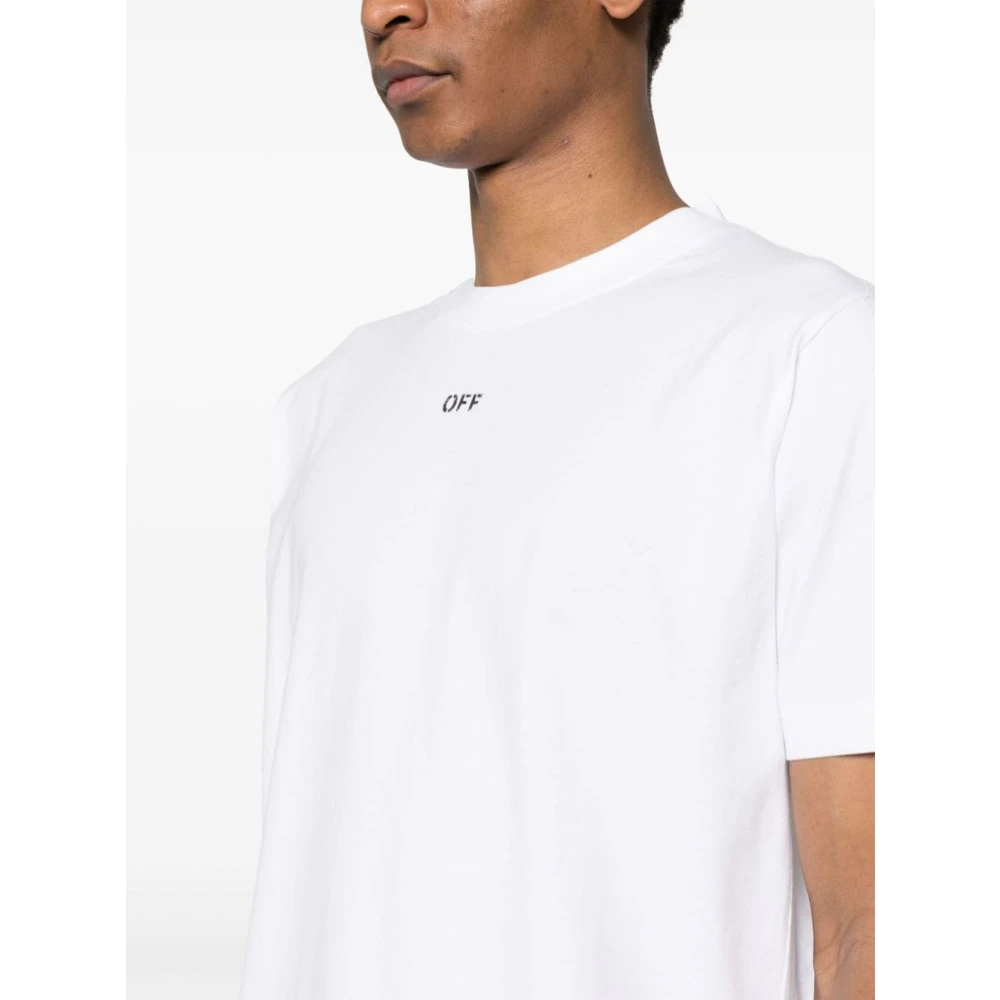 Off White Zwart Logo T-shirt Jersey Crew Neck White Heren