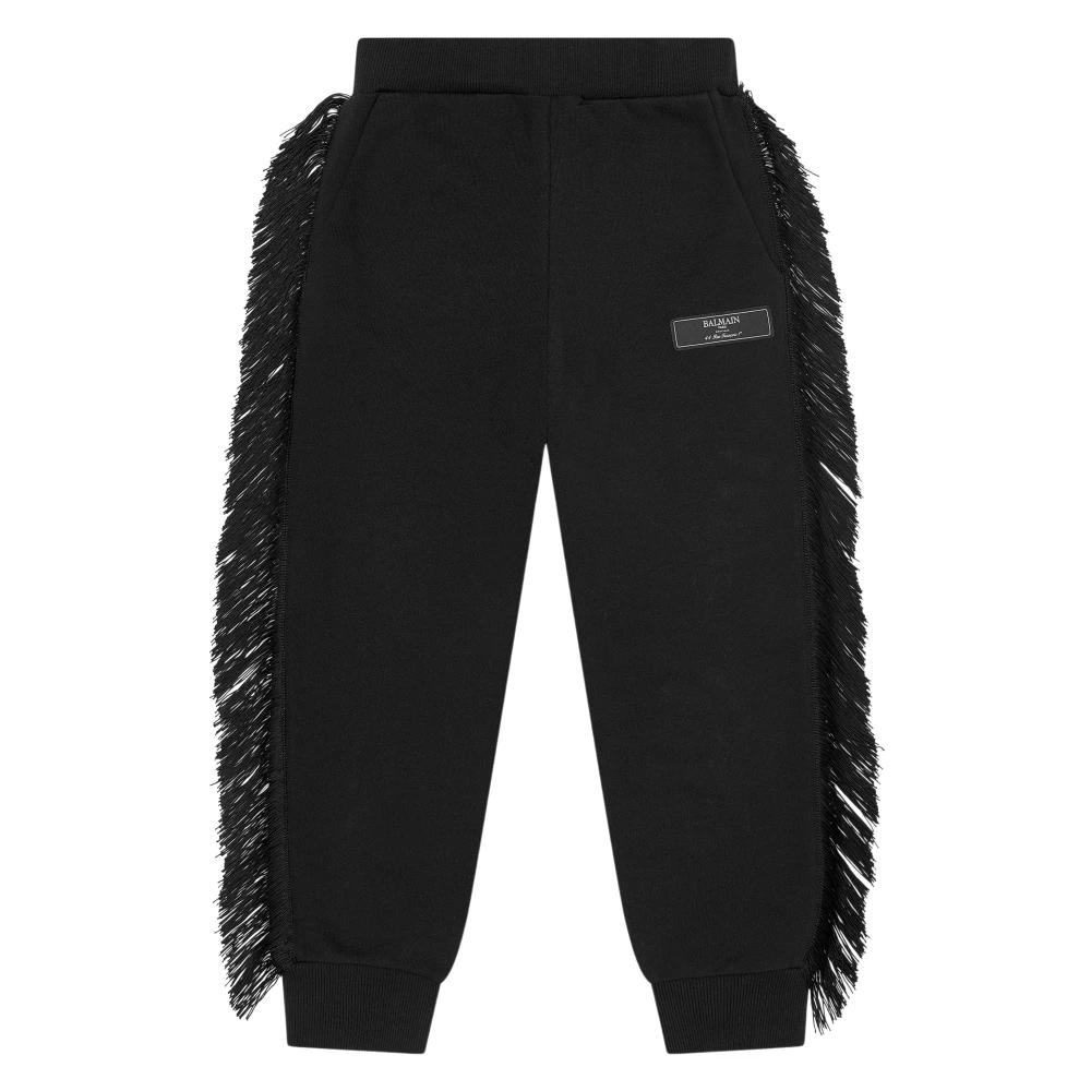 Balmain Girls Black Fringed Logo Joggers In - Sweatpants - 6 Y - Kids