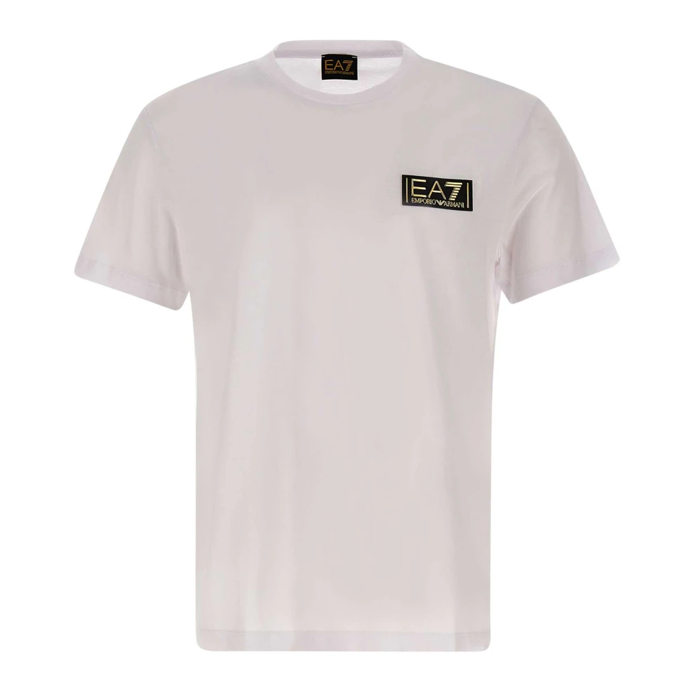 Emporio Armani EA7 Heren Wit Katoenen T-Shirt met 3D Logo White Heren