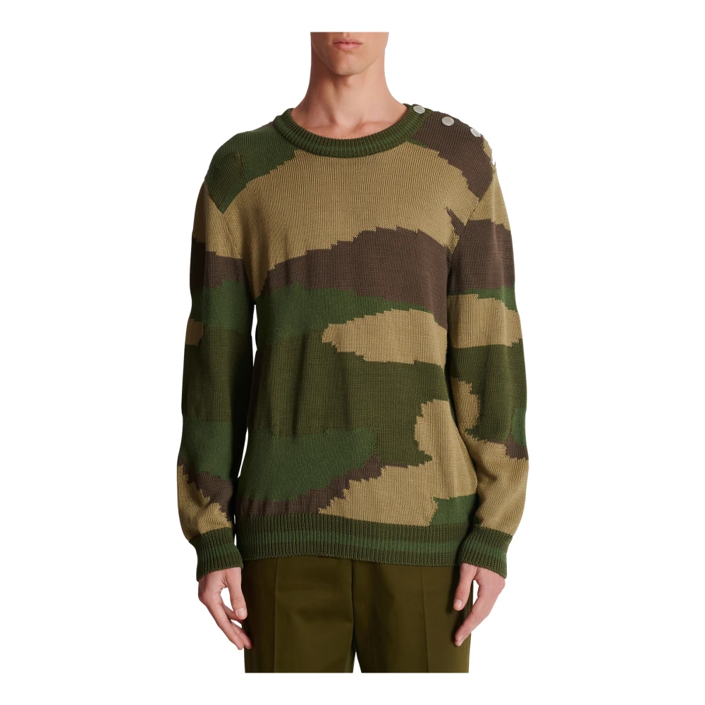Balmain Wollen camouflage trui Green Heren