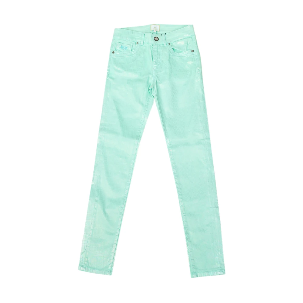 La Martina Green Slim-Fit Trousers, Female, W28, Shiny Stretch Skinny Trousers For Women