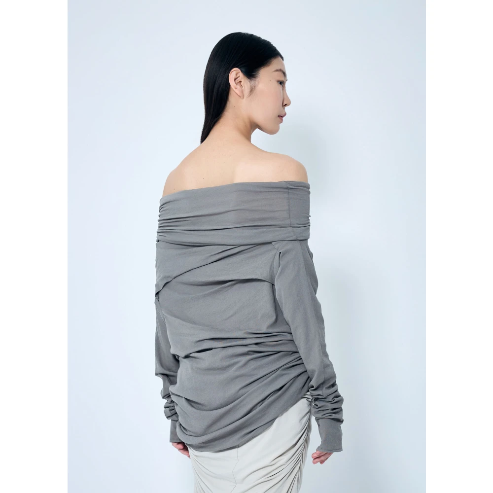Entire Studios Off-Shoulder Gedrapeerd Longsleeve Top Gray Dames
