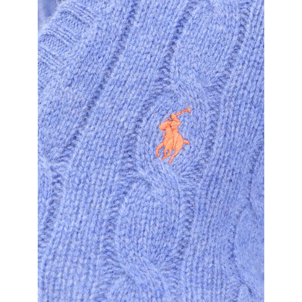 Polo Ralph Lauren Geborduurde Logo Wol Kasjmier Trui Blue Dames