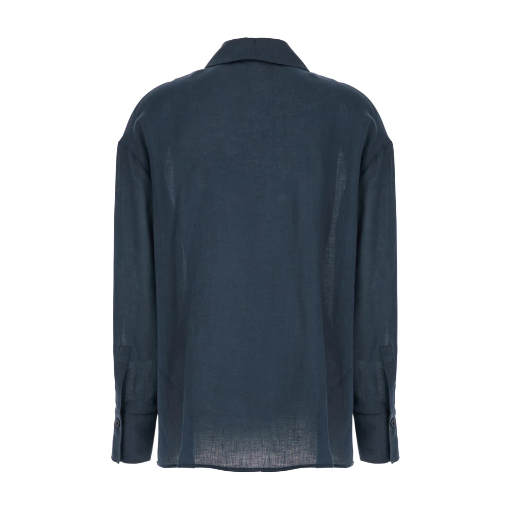 Eleventy Blauwe Linnen Overhemd met Spreidkraag Blue Dames