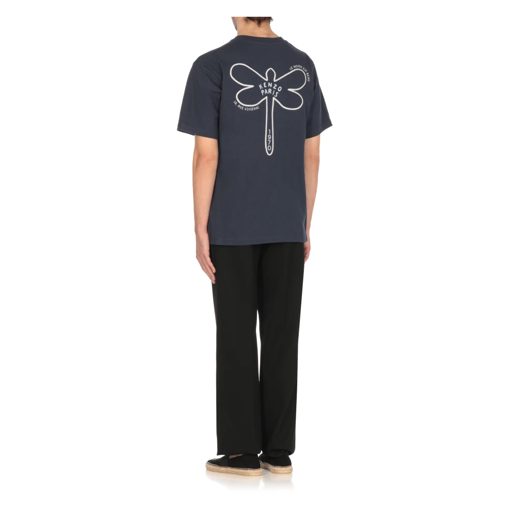 Kenzo Blauw Katoenen T-shirt met Geborduurd Logo Blue Heren
