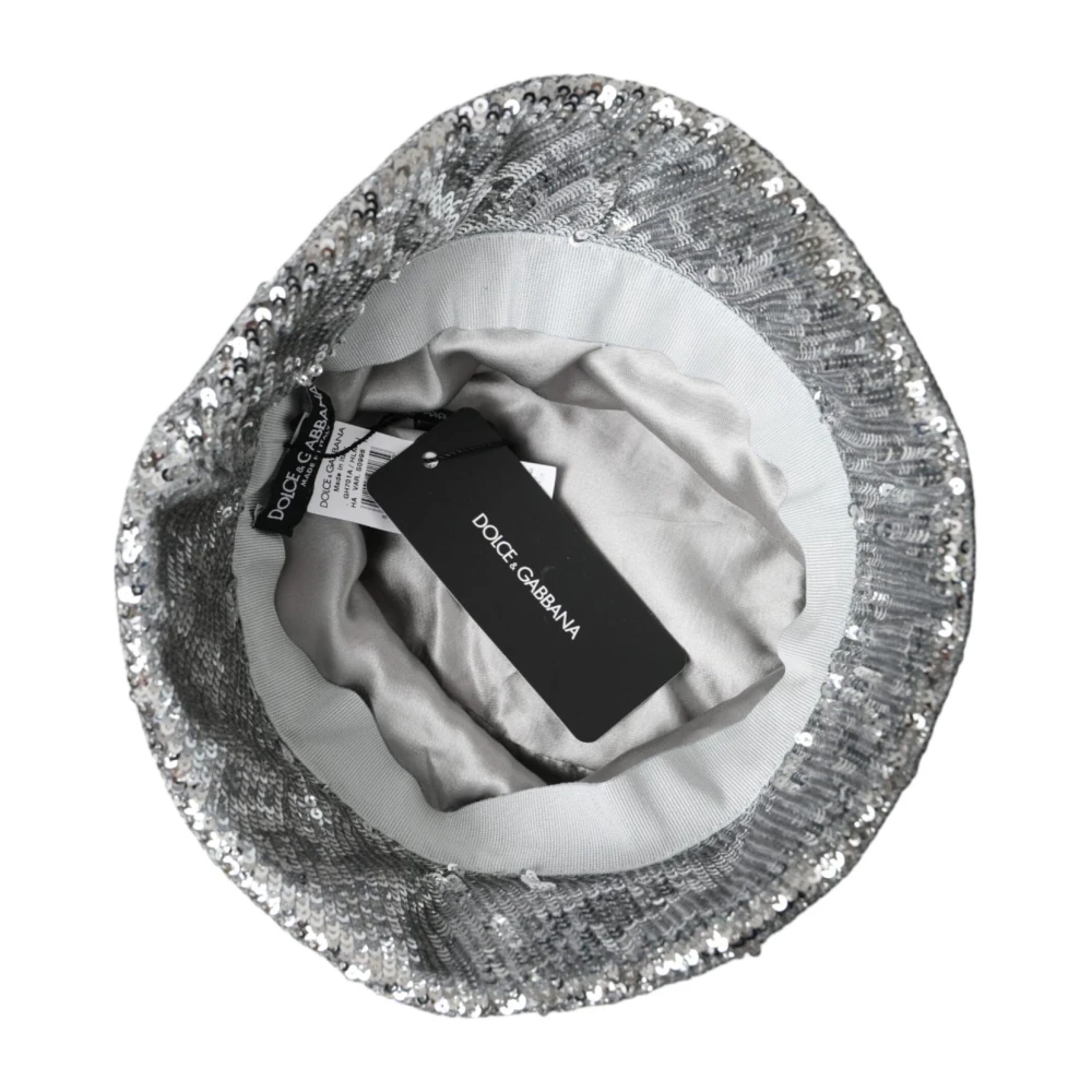 Dolce & Gabbana Zilveren Sequined Nylon Bucket Hat Gray Heren