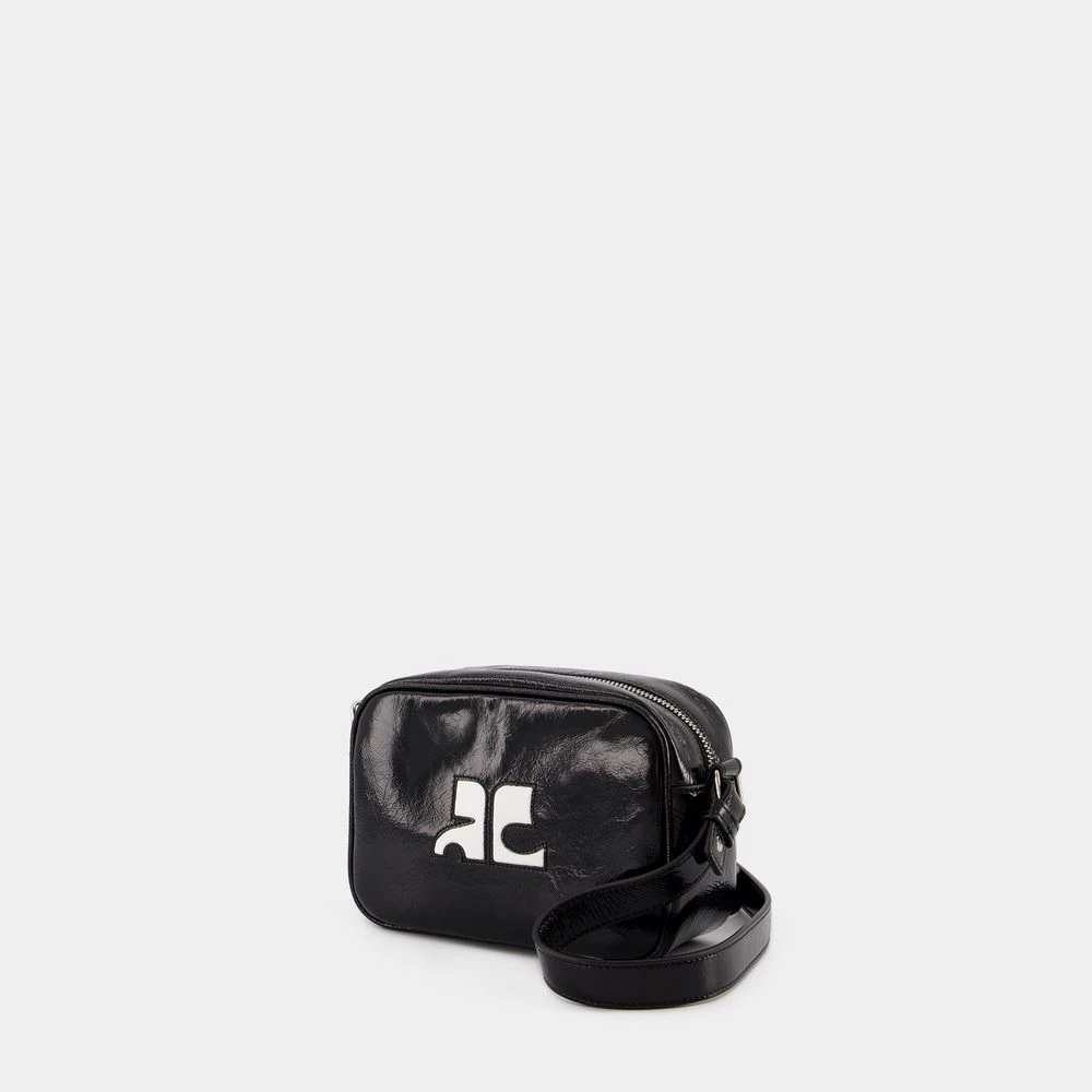 Courrèges Zwarte Leren Camera Schoudertas Black Dames