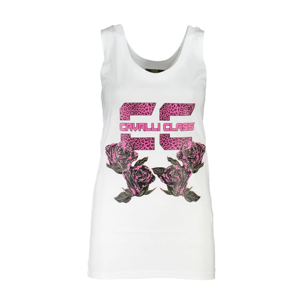 Cavalli Class Women's White Sleeveless Tops, Xl, Cotton Top With Bold Print
