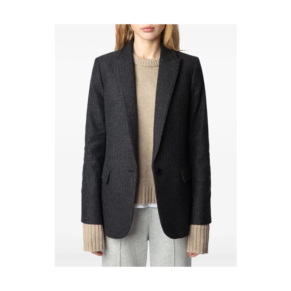 Zadig & Voltaire Antracietgrijze Jas met Voorknopsluiting Gray Dames