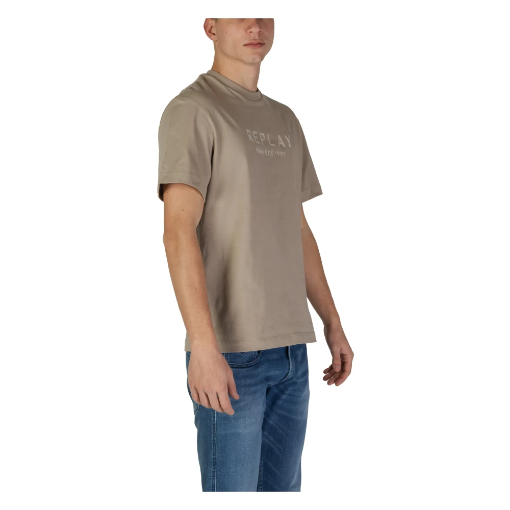 Replay Katoenen T-shirt korte mouwen lente zomer Beige Heren