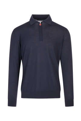 Lyxig Blå Ull Polo Tröja