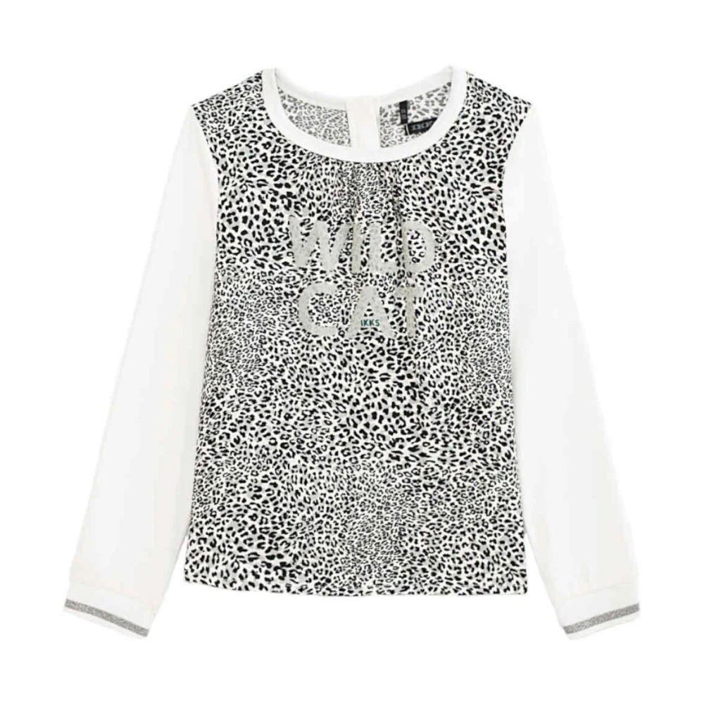 Ikks Girls White Kids Short Sleeve T-Shirts, 12 Y, Leopard Print Long Sleeve T-Shirt