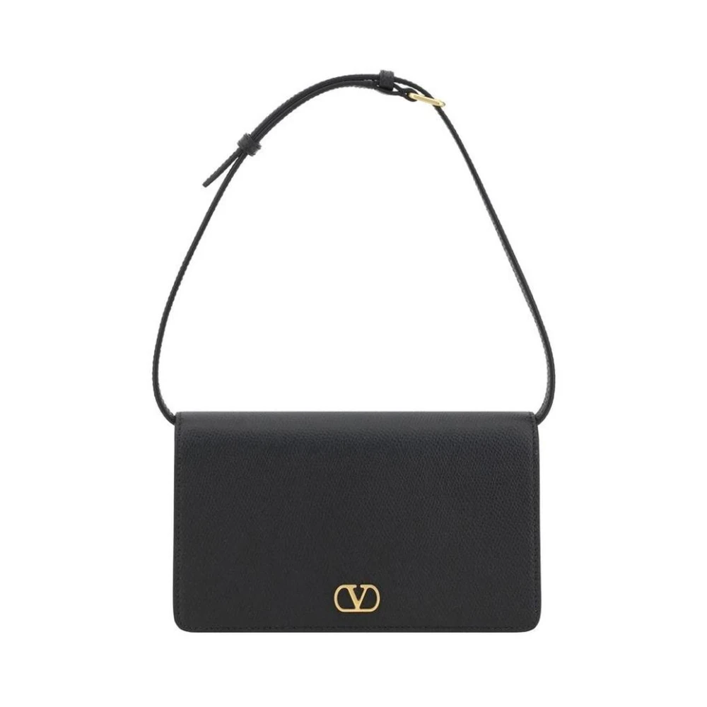 Valentino Garavani Damen Schwarz Vlogo Gehämmerte Leder Schultertasche
