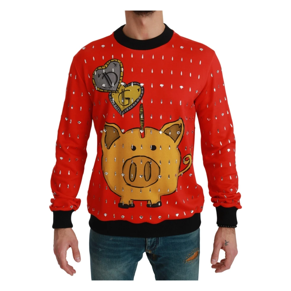 Dolce & Gabbana Men's Red Sweater With Crystal Embellishts