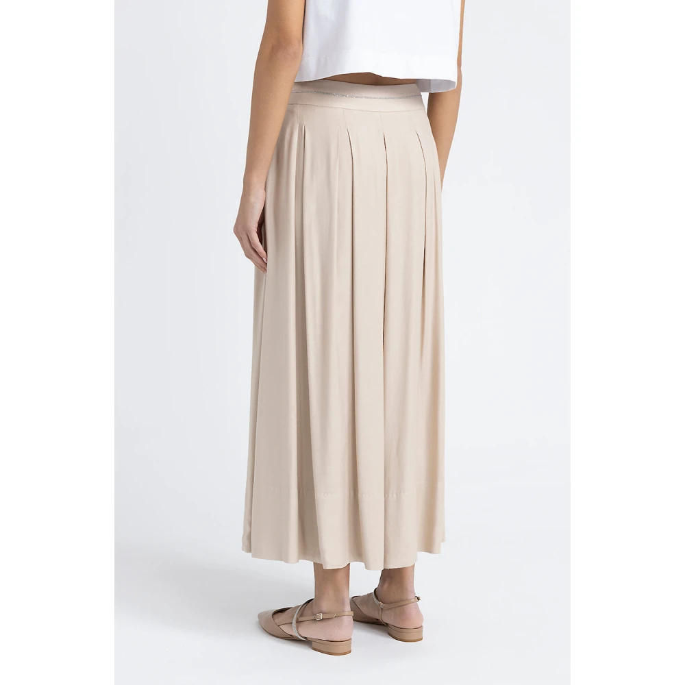PESERICO Geplooide lange rok in wol en viscose keperstof Beige Dames