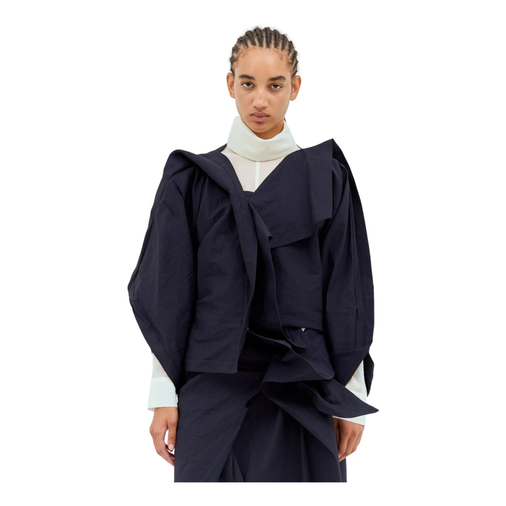 Issey Miyake Asymmetrische V-hals Cardigan met Gedrapeerde Panelen Blue Dames