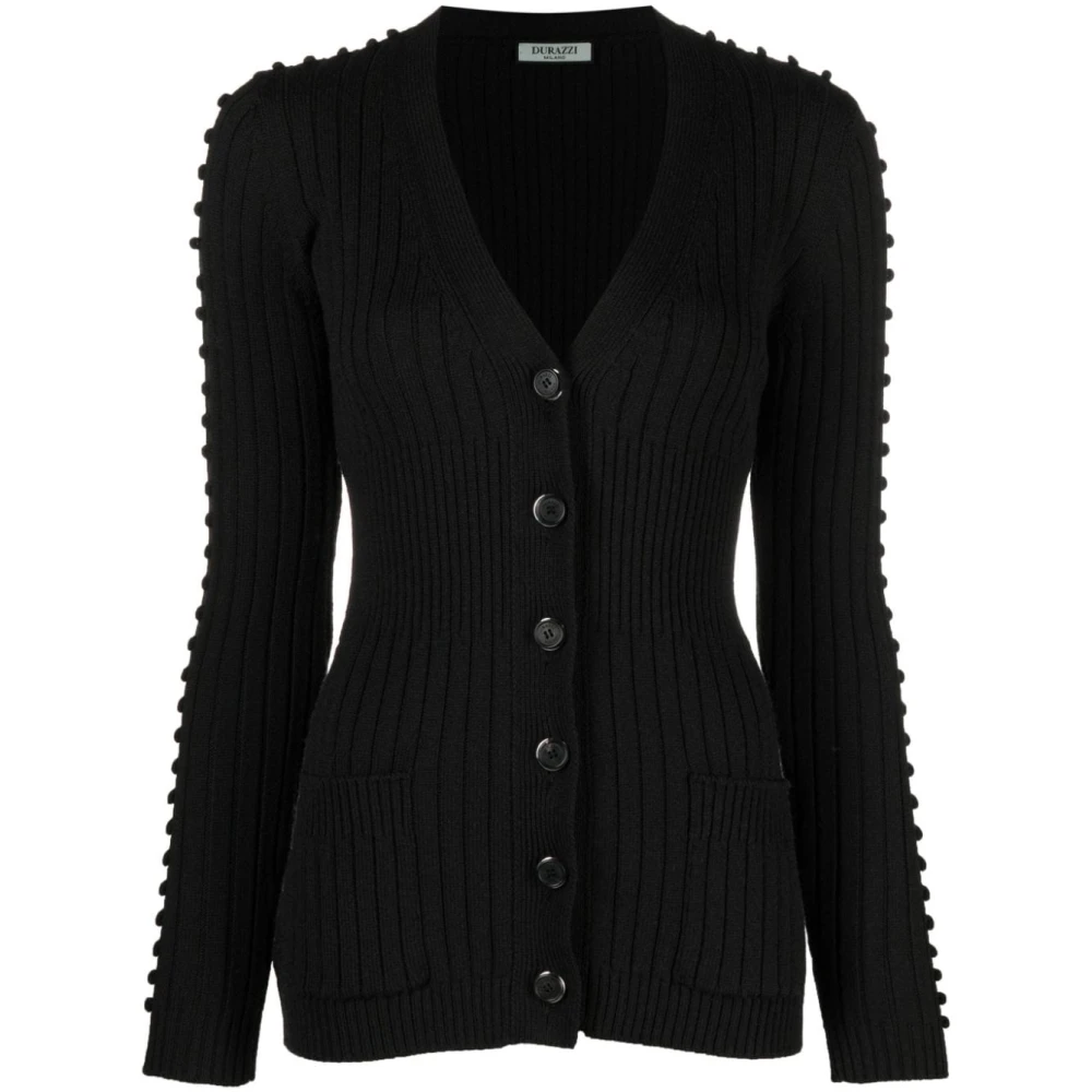 Durazzi Milano Zwarte Geribbelde Cardigan met 3D Polkadot Mouwen Black Dames
