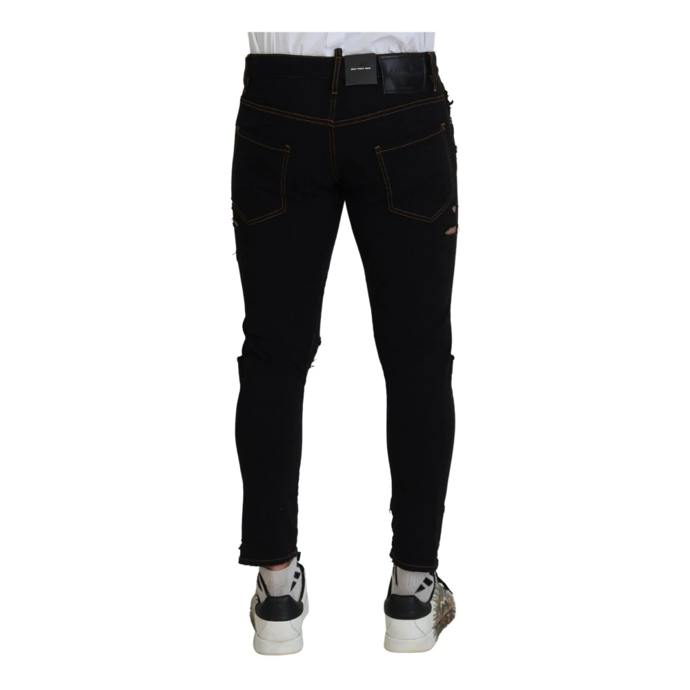Dsquared2 Zwarte Tattered Skinny Denim Jeans Black Heren