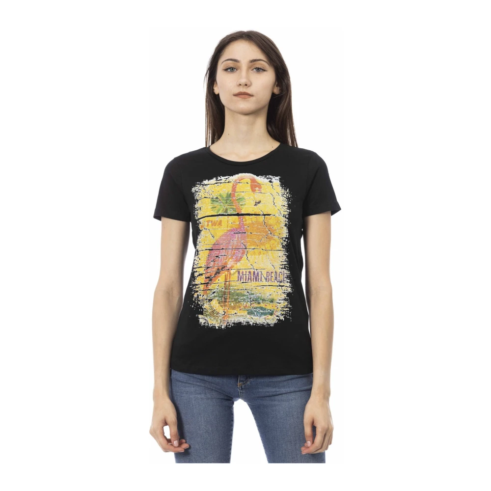 Trussardi Women's Black T-Shirts, S, Casual Short Sleeve Round Neck T-Shirt