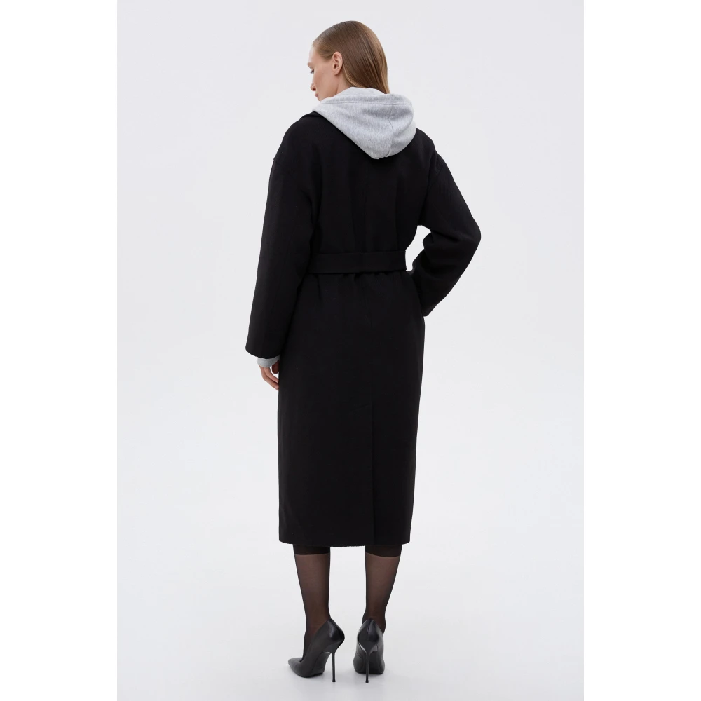 Estro Zwarte lange ceintuurjas voor vrouwen Black Dames