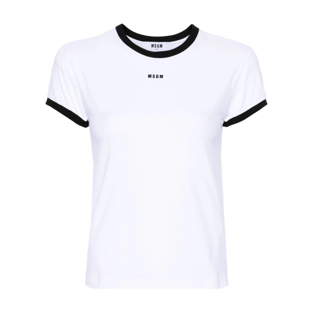 Msgm Logo Print Crew Neck T-shirts en Polos White Dames