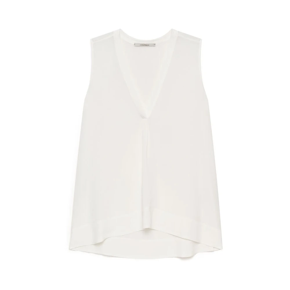 Maliparmi Women's White Sleeveless Tops, L, Fluid Crepe Top