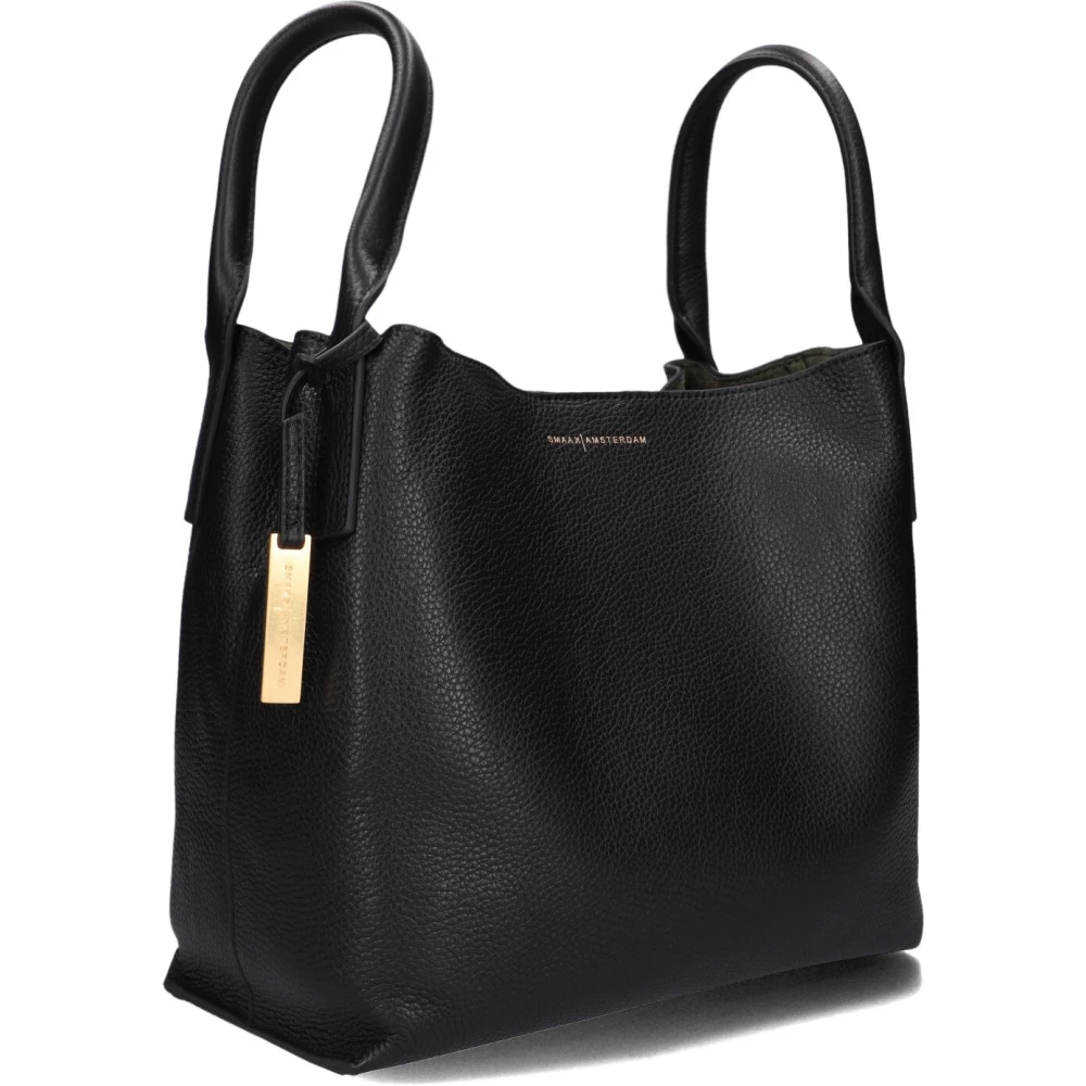 Smaak Amsterdam Zwarte leren schoudertas Scott Black Dames