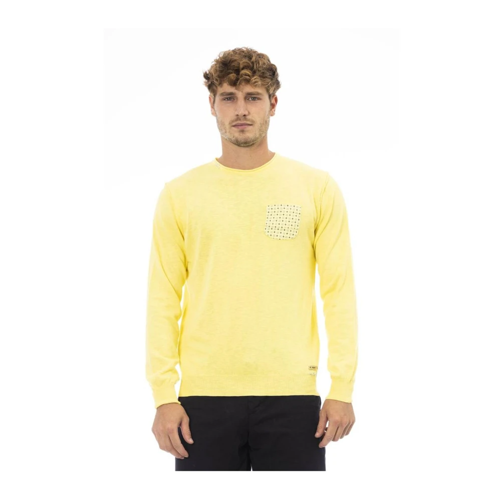 Baldinini Gele Crew Neck Sweater met Metalen Monogram Yellow Heren