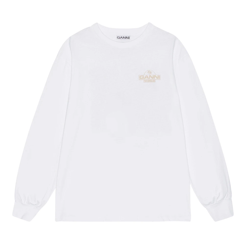Ganni Lange Mouw Palm T-shirt White Dames