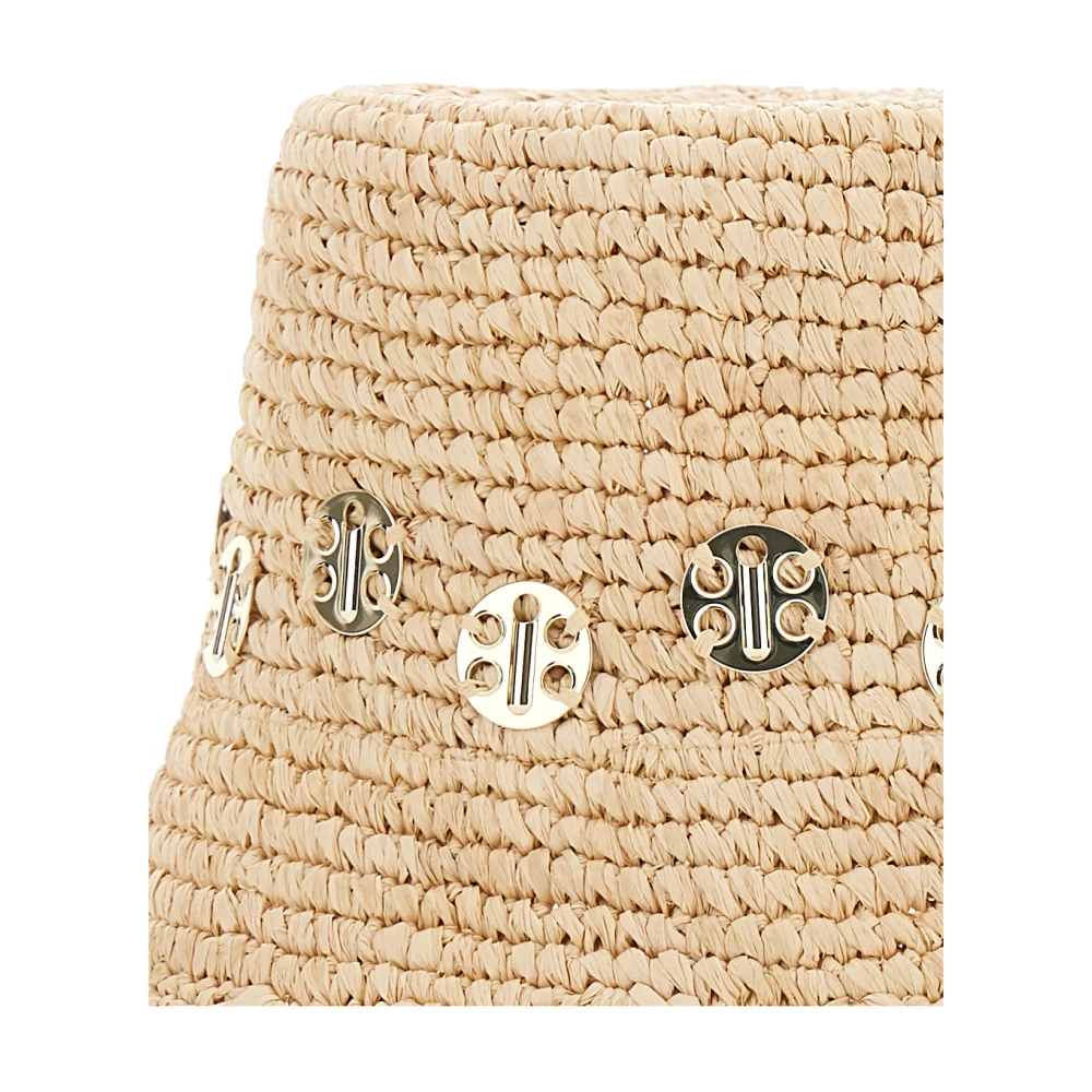 Paco Rabanne Beige Metallic Embellished Raphia Hat Beige Dames