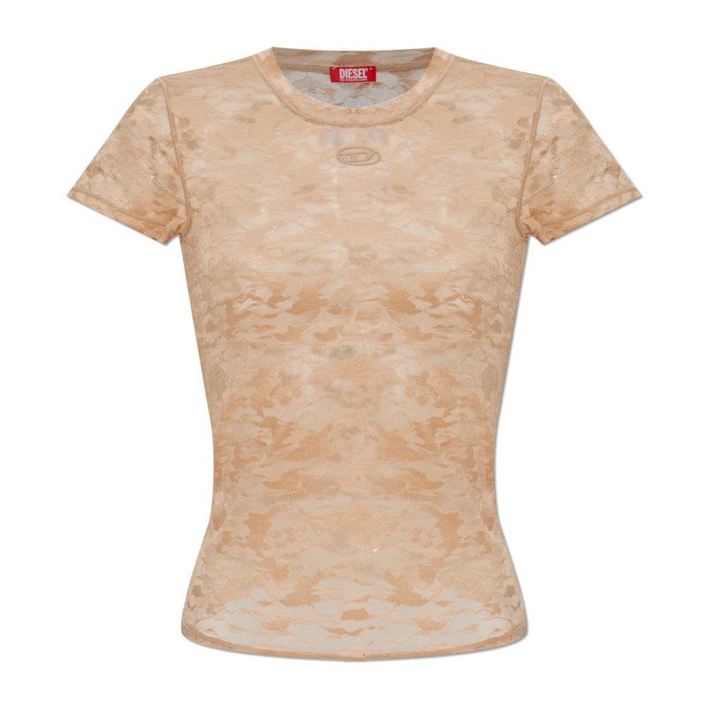 Diesel Women's Beige Kasia-Utlt Lace T-Shirt - T-Shirts - M - Tops