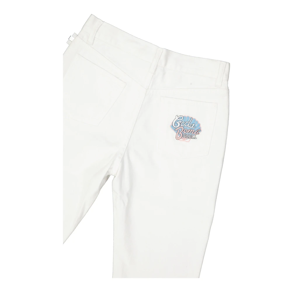 Gcds Hoge taille franje jeans met borduurwerk White Dames
