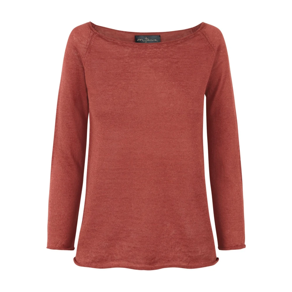Cortana Red Rinen- Cherry Linen Pointelle Jersey - Female - Round-Neck Knitwear - Xs - Knitwear