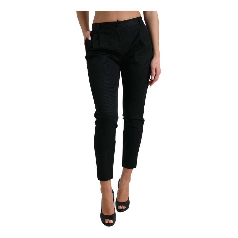 Dolce & Gabbana Luxe High Waist Skinny Cropped Broek Black Dames