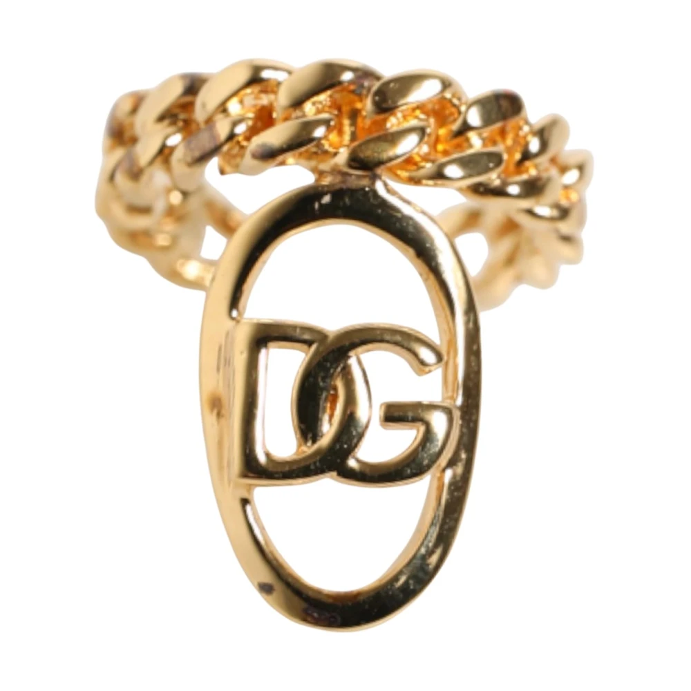 Dolce & Gabbana , Earrings, Unisex, Yellow, One Size, Statement Oval Dg Logo Chain Ring - Image 3
