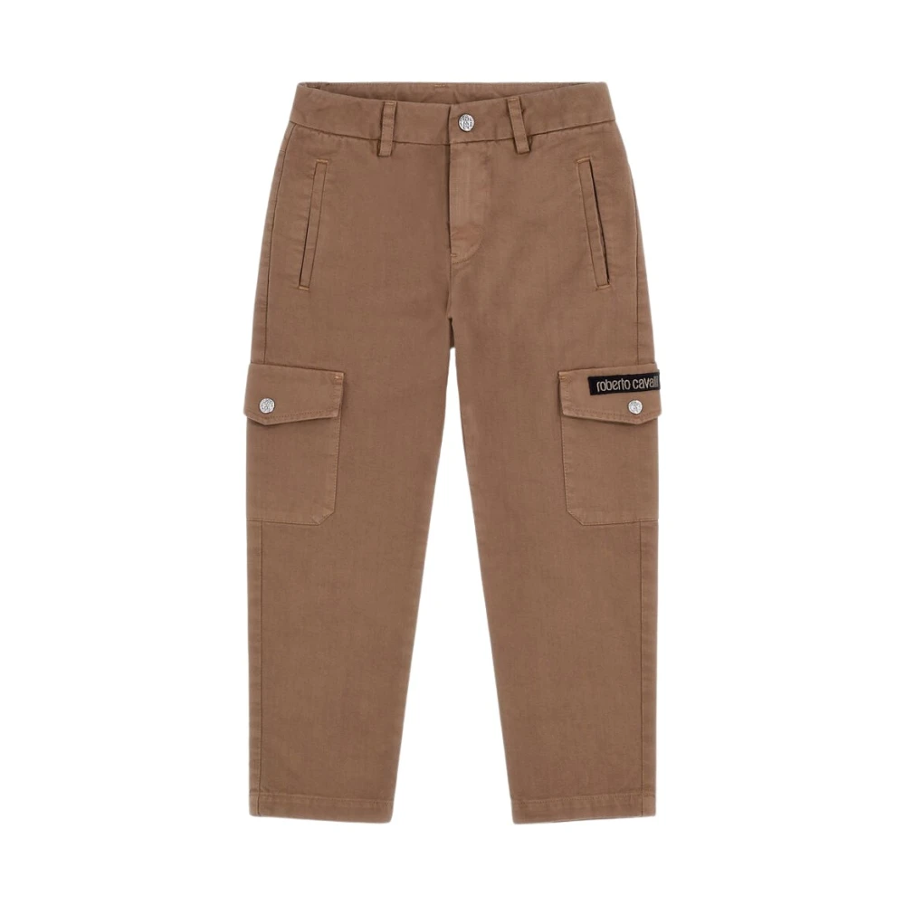 Roberto Cavalli Boys Beige Trousers, 10 Y, Cargo Trousers With Rc Logo
