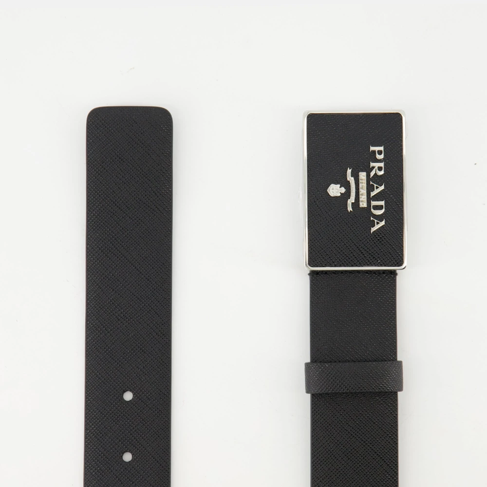 Prada Zwarte Saffiano Leren Riem Black Heren