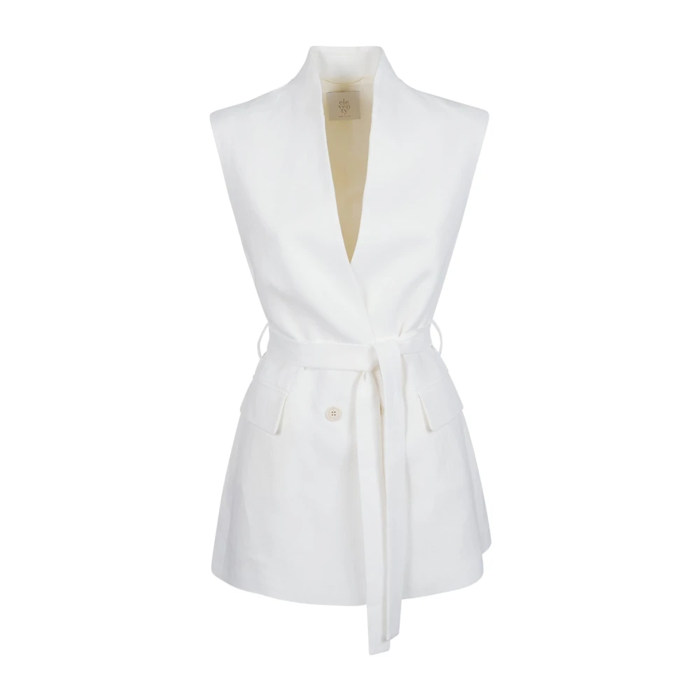 Eleventy Kvinno Vit Jackor Dam, 3XS, Linne, Belted Gilet