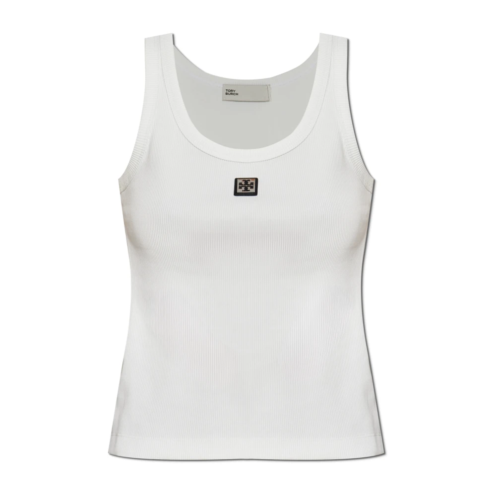 Tory Burch Women's White Ribbed Sleeveless Top - Sleeveless Tops - M - Tops