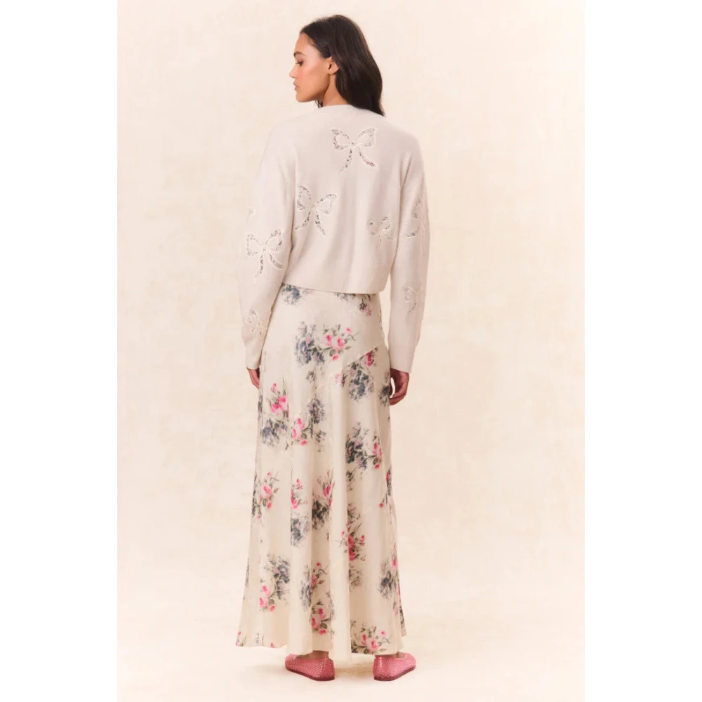 Loveshackfancy Bloemen Zijden Maxi Rok Beige Dames