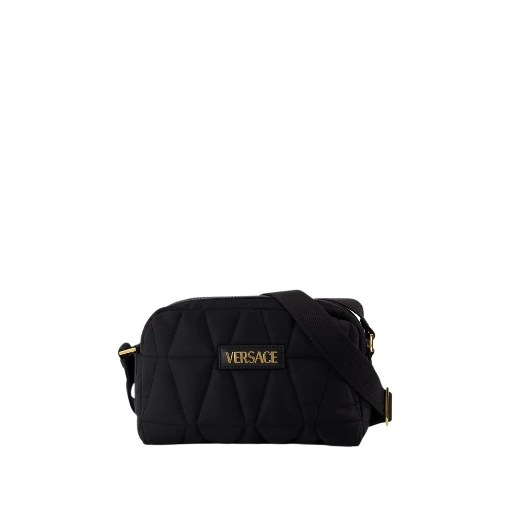 Versace Zwarte Nylon Schoudertas met Magneetsluiting Black Heren